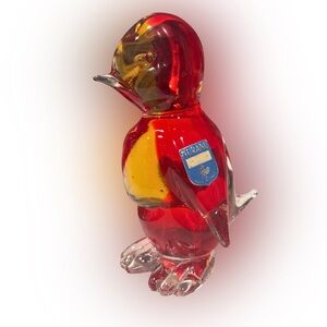 VTG Murano Glass Red and Yellow Penguin Figurine